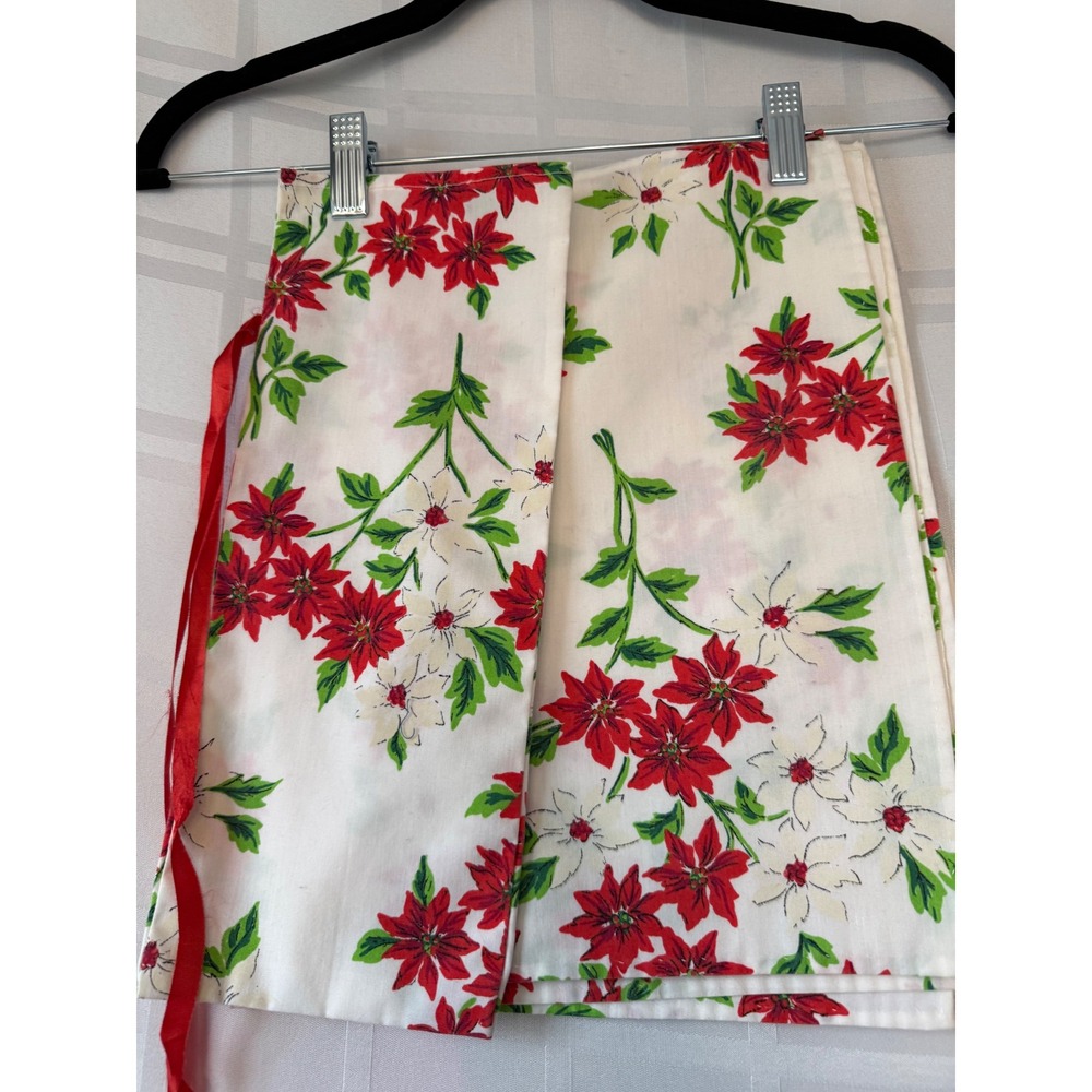 8 Vintage Handmade Christmas Poinsettia Napkins & Bottle Cover Holiday Decor